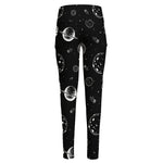 Black And White Planets Pattern Print High-Waisted Pocket Leggings