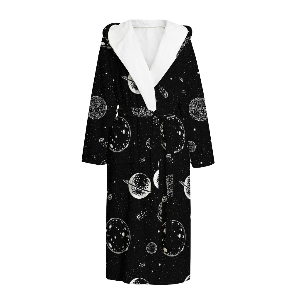 Black And White Planets Pattern Print Hooded Bathrobe