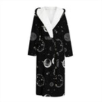 Black And White Planets Pattern Print Hooded Bathrobe