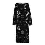 Black And White Planets Pattern Print Hooded Bathrobe