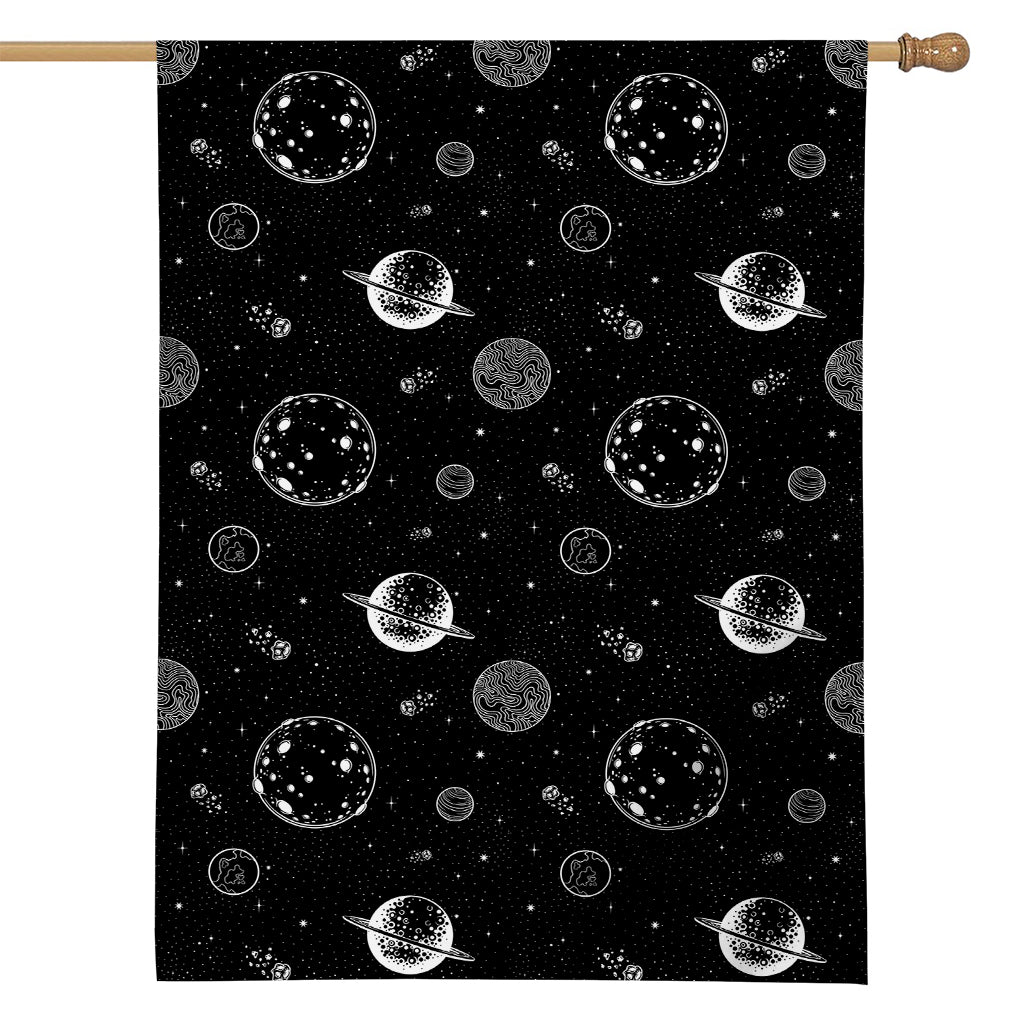 Black And White Planets Pattern Print House Flag
