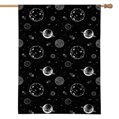 Black And White Planets Pattern Print House Flag