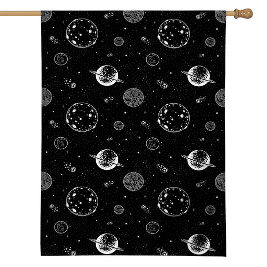 Black And White Planets Pattern Print House Flag