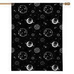 Black And White Planets Pattern Print House Flag