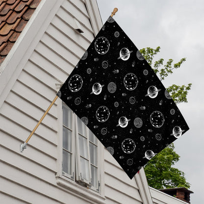 Black And White Planets Pattern Print House Flag