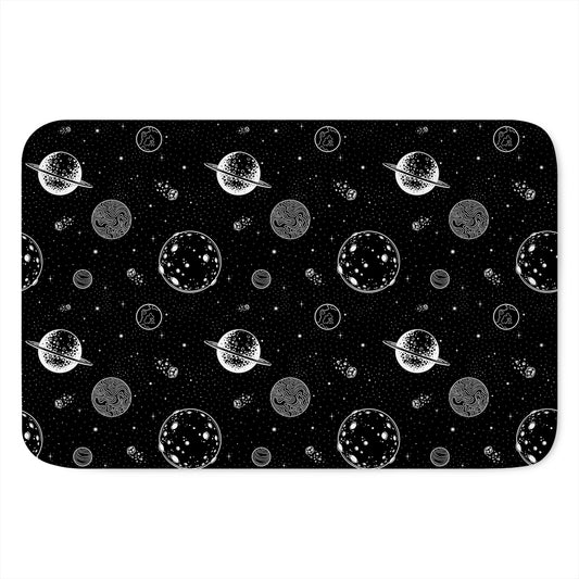 Black And White Planets Pattern Print Indoor Door Mat
