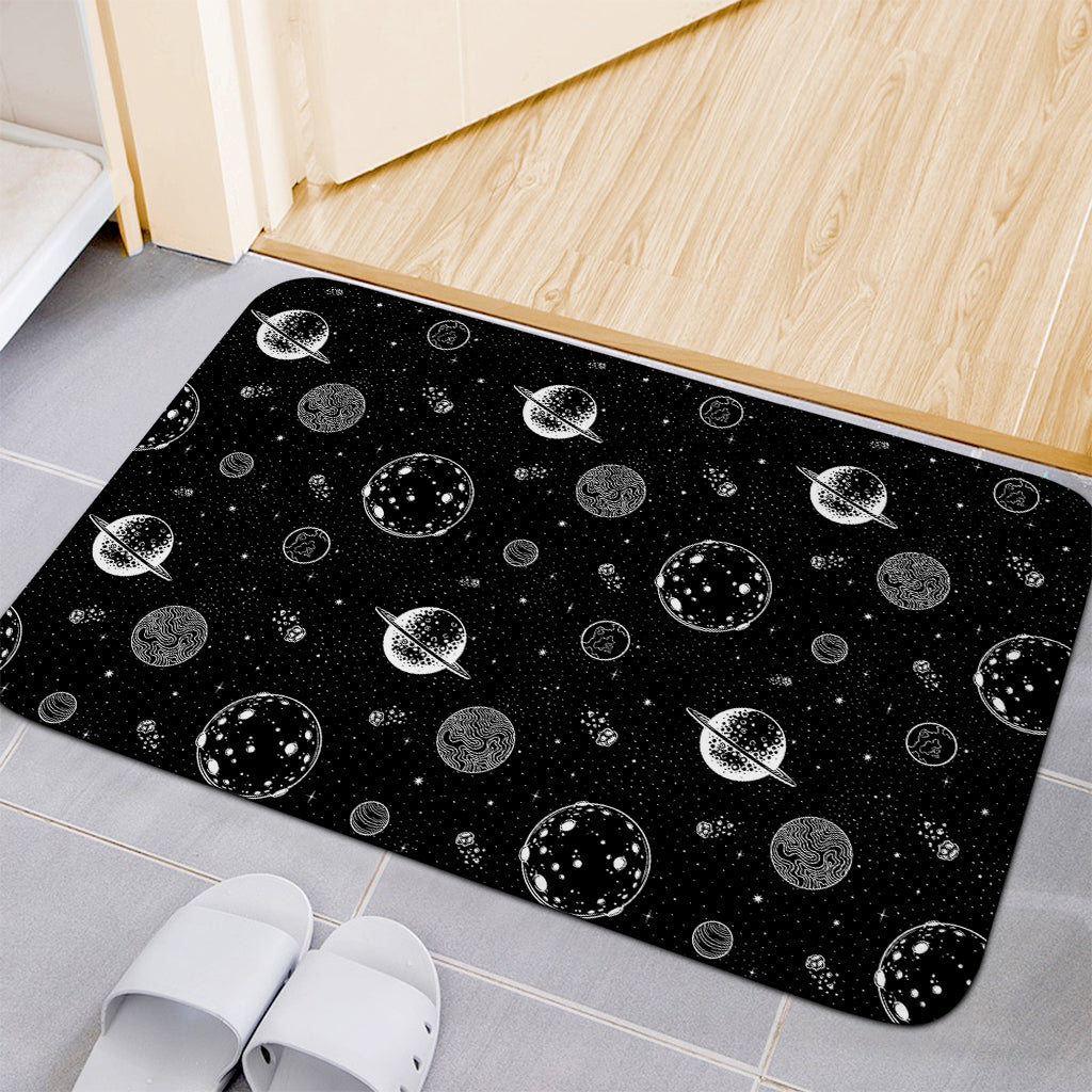 Black And White Planets Pattern Print Indoor Door Mat