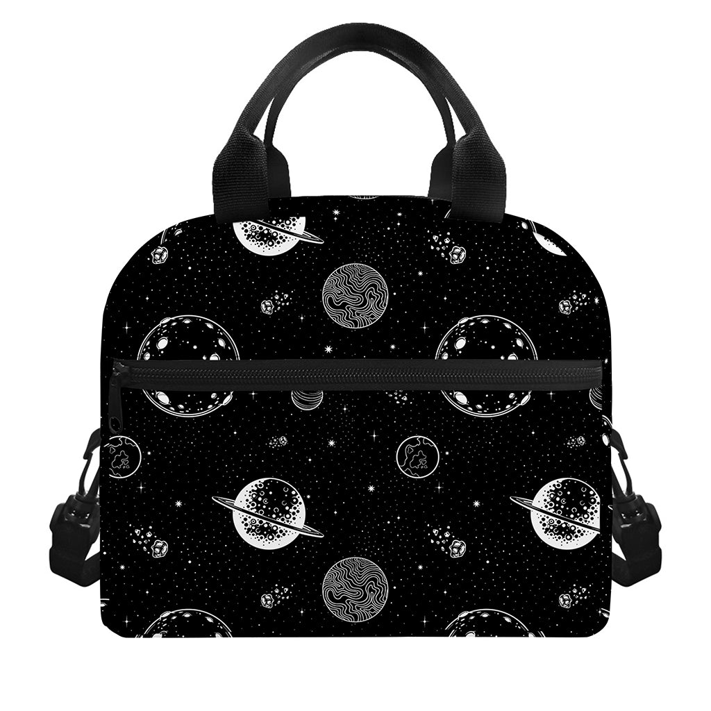 Black And White Planets Pattern Print Insulated Lunch Bag