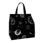 Black And White Planets Pattern Print Insulated Lunch Tote