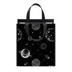 Black And White Planets Pattern Print Insulated Lunch Tote