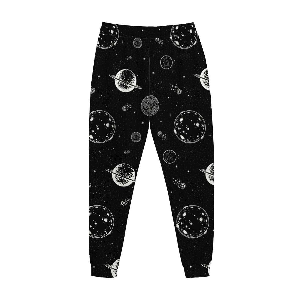 Black And White Planets Pattern Print Jogger Pants