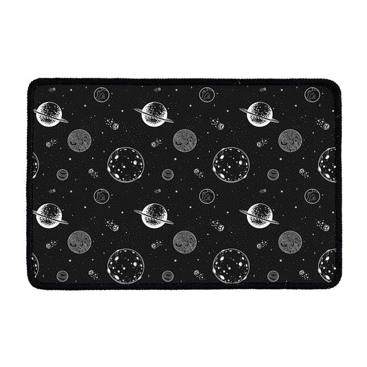 Black And White Planets Pattern Print Kitchen Mat