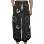 Black And White Planets Pattern Print Lantern Pants