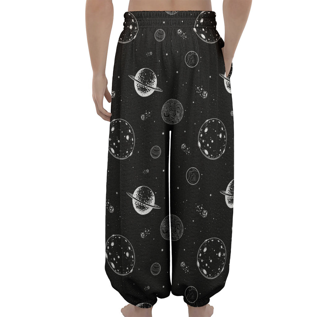 Black And White Planets Pattern Print Lantern Pants