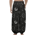 Black And White Planets Pattern Print Lantern Pants