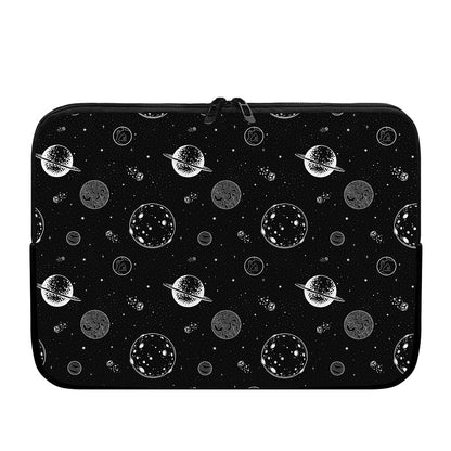 Black And White Planets Pattern Print Laptop Sleeve