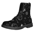 Black And White Planets Pattern Print Lace-Up Boots