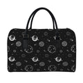 Black And White Planets Pattern Print Leather Duffel Bag