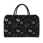 Black And White Planets Pattern Print Leather Duffle Bag