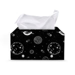 Black And White Planets Pattern Print Leather Tissue Box Cover