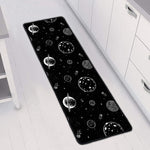 Black And White Planets Pattern Print Long Kitchen Mat
