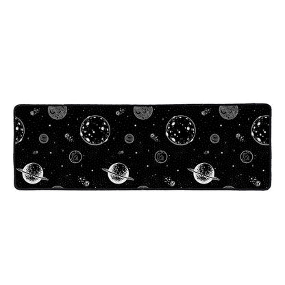 Black And White Planets Pattern Print Long Kitchen Mat