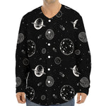 Black And White Planets Pattern Print Long Sleeve Baseball Jersey