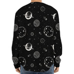 Black And White Planets Pattern Print Long Sleeve Baseball Jersey