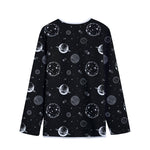 Black And White Planets Pattern Print Long Sleeve Short Coat