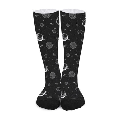 Black And White Planets Pattern Print Long Socks