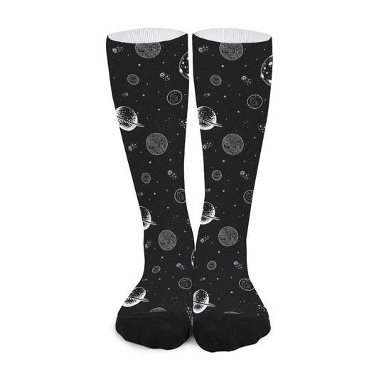 Black And White Planets Pattern Print Long Socks