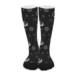 Black And White Planets Pattern Print Long Socks