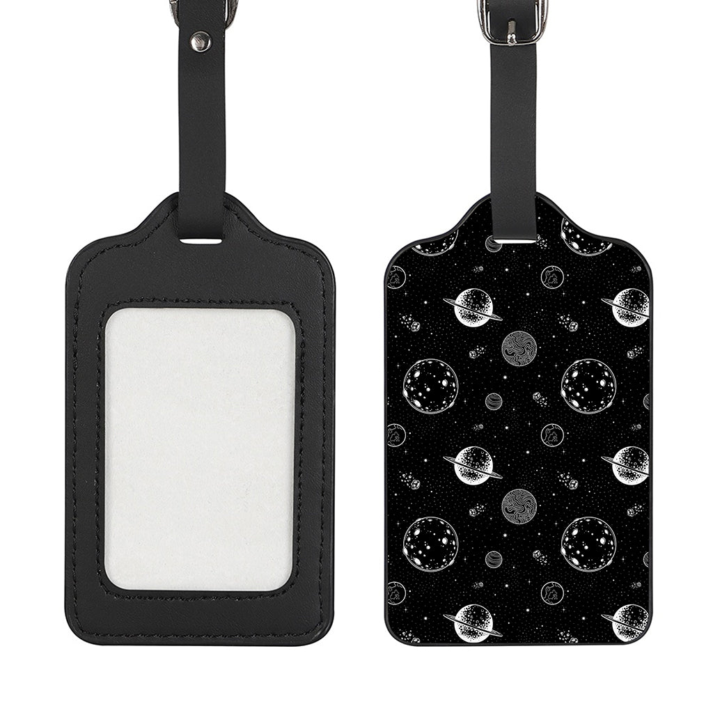 Black And White Planets Pattern Print Luggage Tag