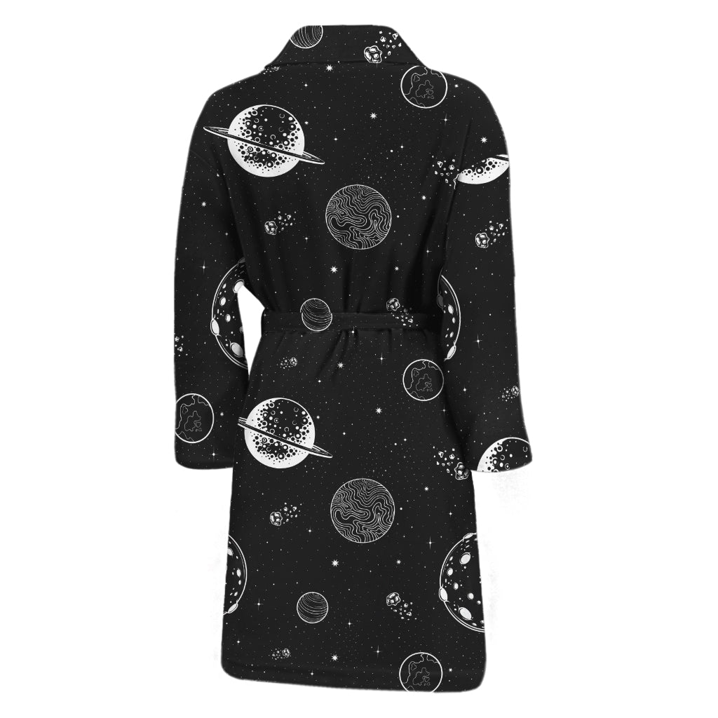 Black And White Planets Pattern Print Men's Bathrobe