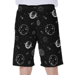 Black And White Planets Pattern Print Men's Beach Shorts
