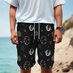 Black And White Planets Pattern Print Men's Cargo Shorts