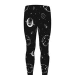 Black And White Planets Pattern Print Men's leggings