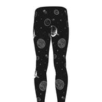 Black And White Planets Pattern Print Men's leggings