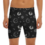 Black And White Planets Pattern Print Men's Long Boxer Briefs