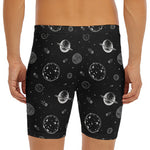 Black And White Planets Pattern Print Men's Long Boxer Briefs
