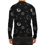 Black And White Planets Pattern Print Men's Long Sleeve Rash Guard