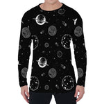 Black And White Planets Pattern Print Men's Long Sleeve T-Shirt