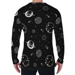 Black And White Planets Pattern Print Men's Long Sleeve T-Shirt