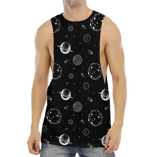Black And White Planets Pattern Print Men's Muscle Tank Top