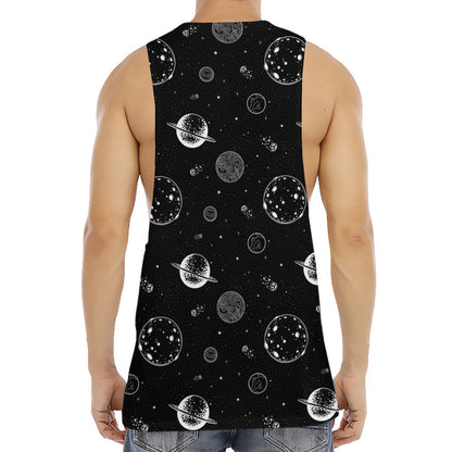 Black And White Planets Pattern Print Men's Muscle Tank Top
