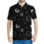 Black And White Planets Pattern Print Men's Polo Shirt
