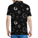 Black And White Planets Pattern Print Men's Polo Shirt
