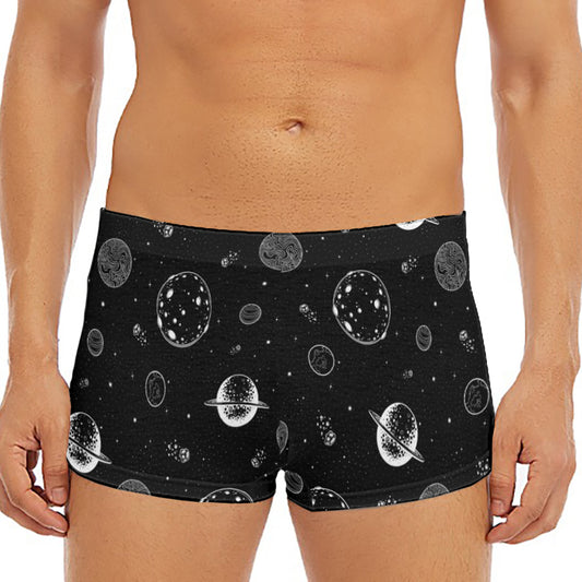 Black And White Planets Pattern Print Men's Short Boxer Briefs