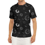 Black And White Planets Pattern Print Men's Short Sleeve Rash Guard