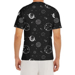 Black And White Planets Pattern Print Men's Short Sleeve Rash Guard